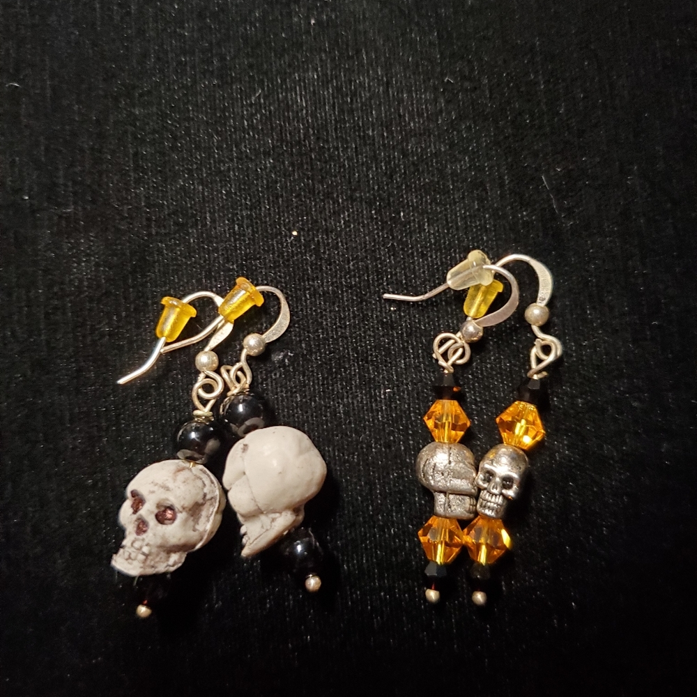 Vintage Handmade Skull Earrings Pirced Halloween